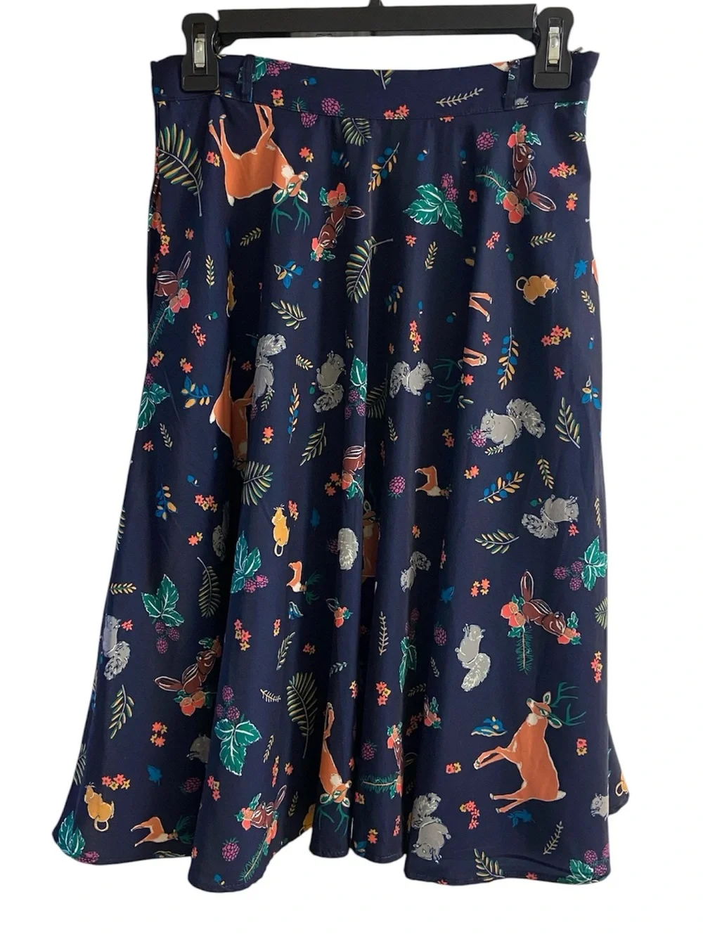 ModCloth Navy Blue Forrest Deer Animal Print A-Line Midi Skirt Medium